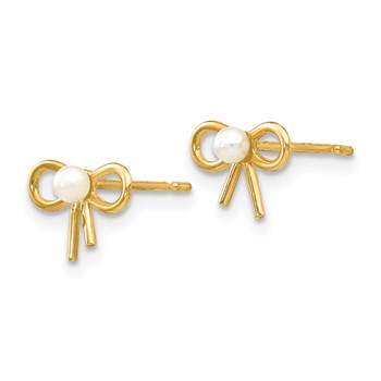 14k Madi K Freshwater Cultured Pearl Bow Childrens Post Earrings — alternate view