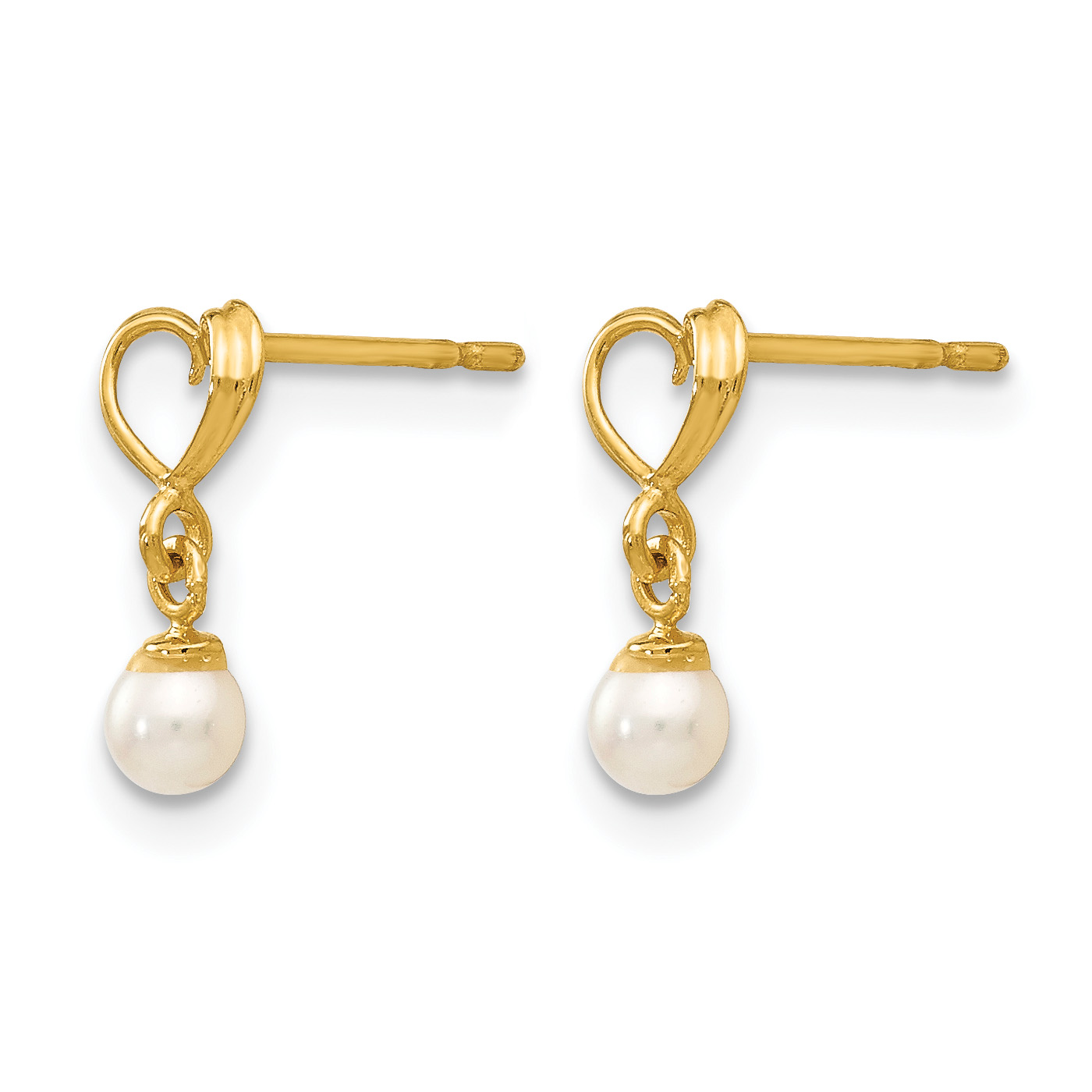 Madi K Pearl Freshwater Cultured Heart Dangle Post Earrings Real 14k Yellow Gold product image view 2