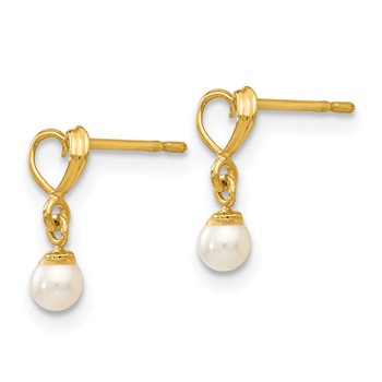 14k Madi K Freshwater Cultured Pearl Heart Dangle Childrens Post Earrings — alternate view