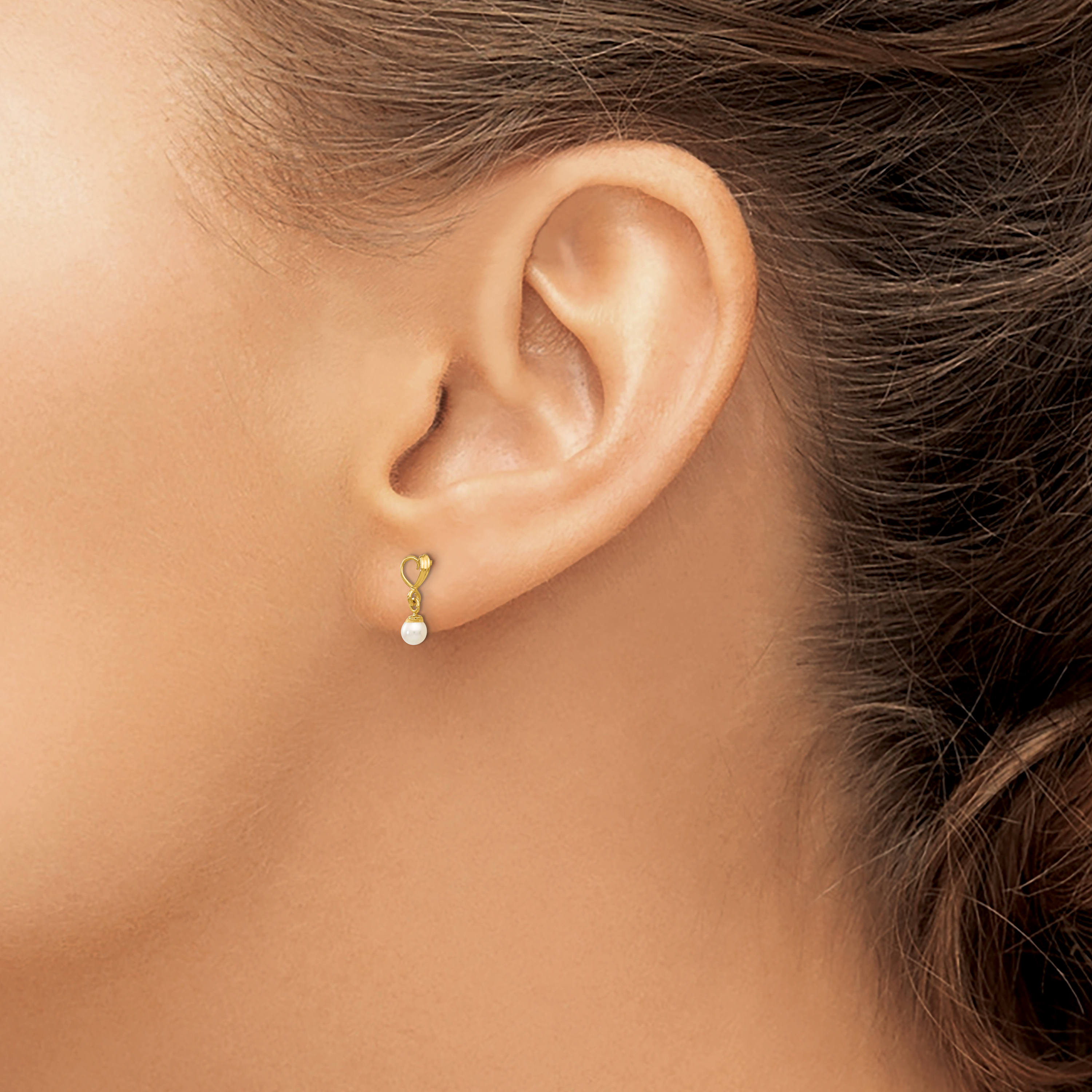 Madi K Pearl Freshwater Cultured Heart Dangle Post Earrings Real 14k Yellow Gold product image view 3