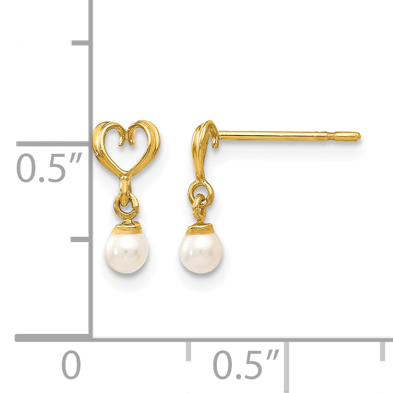 Madi K Pearl Freshwater Cultured Heart Dangle Post Earrings Real 14k Yellow Gold product image view 4
