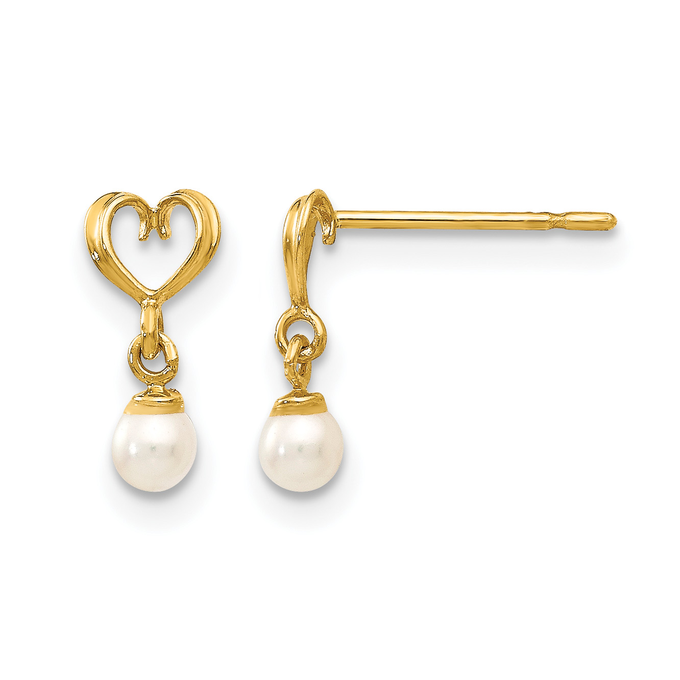 Madi K Pearl Freshwater Cultured Heart Dangle Post Earrings Real 14k Yellow Gold main product image