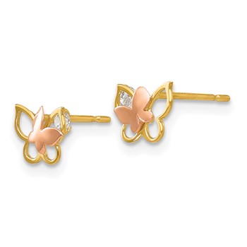 14k Yellow and Rose Gold Madi K CZ Butterfly Childrens Post Earrings — alternate view