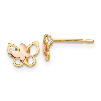 14k Yellow and Rose Gold Madi K CZ Butterfly Childrens Post Earrings