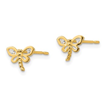 14k Madi K CZ Dragonfly Childrens Post Earrings — alternate view