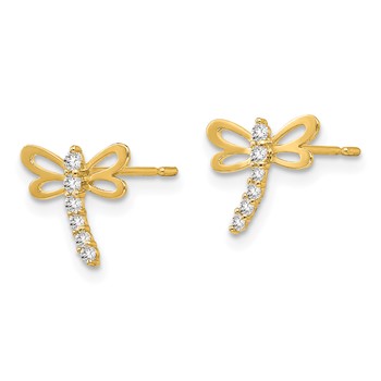 14k Madi K CZ Dragonfly Childrens Post Earrings — alternate view