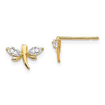 14k Madi K CZ Dragonfly Childrens Post Earrings
