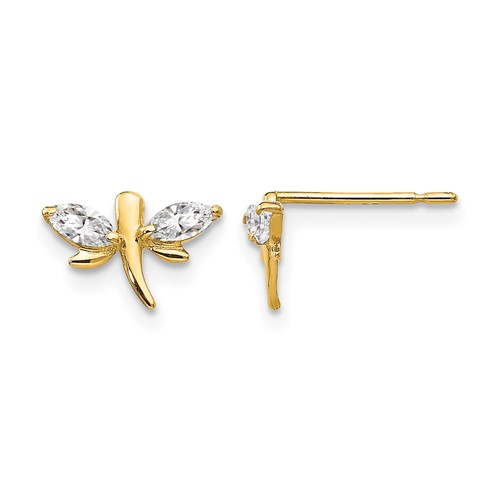 14k Madi K CZ Children's Dragonfly Post Earrings