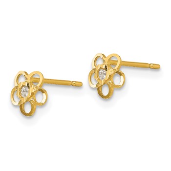 14k Madi K CZ Diamond-cut Flower Childrens Post Earrings — alternate view
