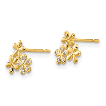 14k Madi K CZ Flowers Childrens Post Earrings — alternate view
