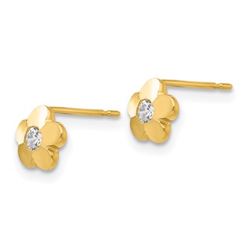 14k Madi K CZ Diamond-cut Flower Childrens Post Earrings — alternate view