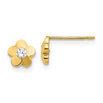 14k Madi K CZ Diamond-cut Flower Childrens Post Earrings