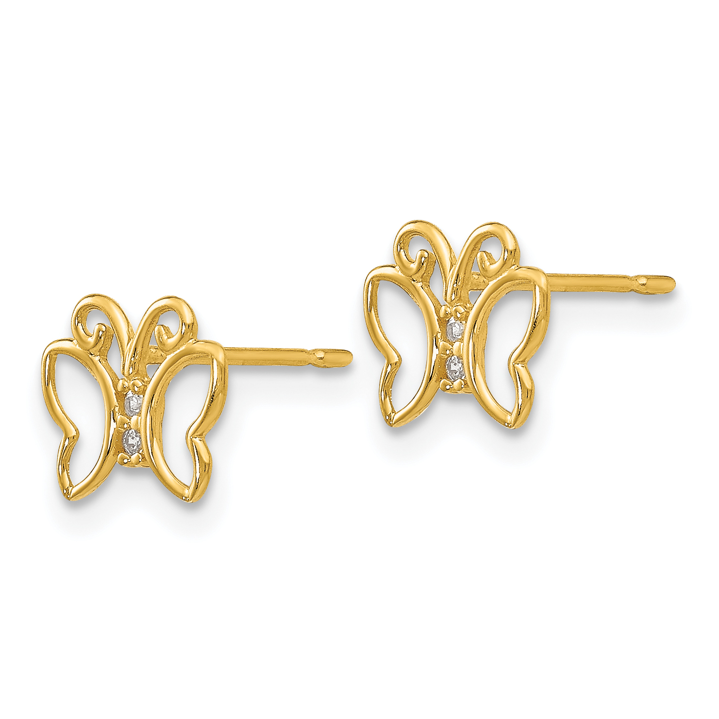 Madi K CZ Butterfly Post Earrings Real 14k Yellow Gold 7x8mm Girl's Animal Solid detailed image 2
