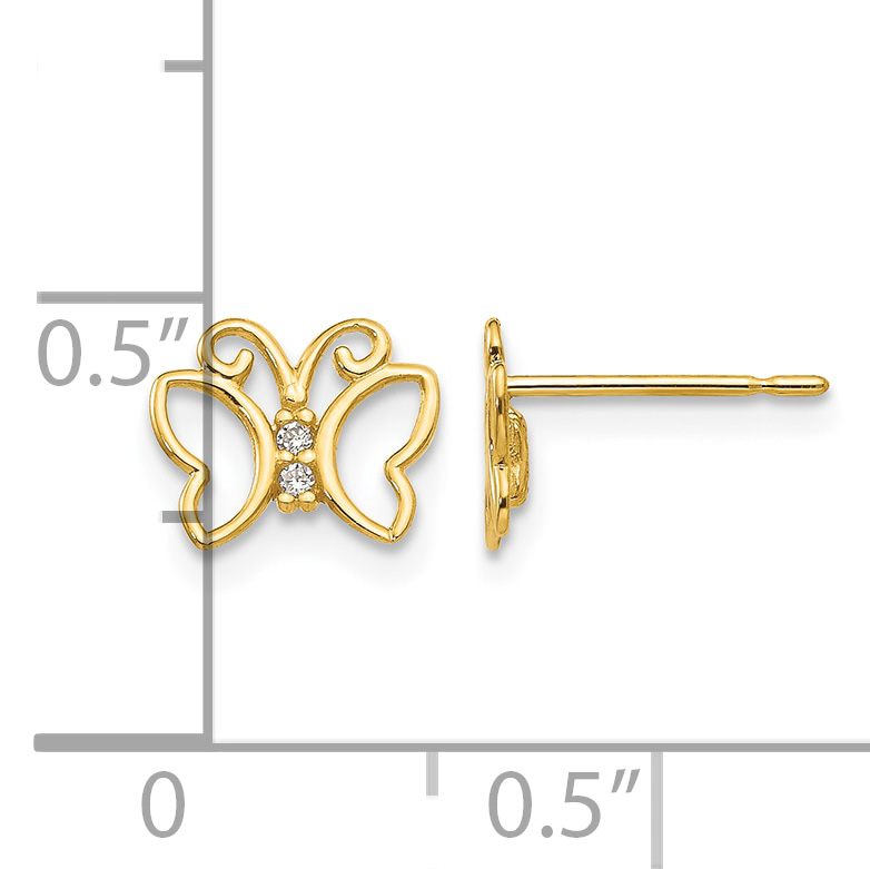 Madi K CZ Butterfly Post Earrings Real 14k Yellow Gold 7x8mm Girl's Animal Solid detailed image 4