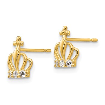 14k Madi K CZ Crown Childrens Post Earrings — alternate view
