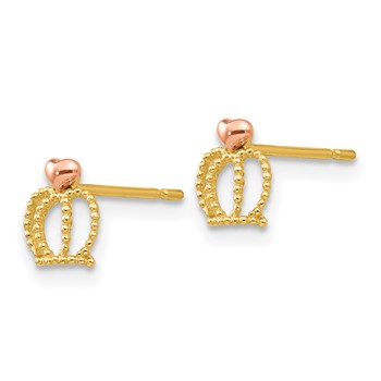 14k Yellow and Rose Gold Madi K Crown Childrens Post Earrings — alternate view