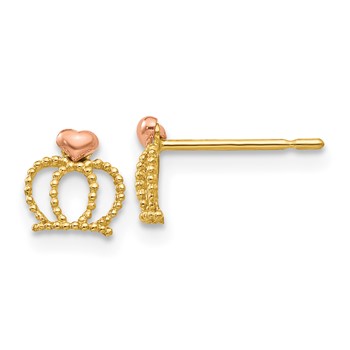 14k Yellow and Rose Gold Madi K Crown Childrens Post Earrings