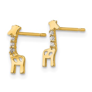 14k Madi K CZ Giraffe Childrens Post Earrings — alternate view