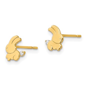 14k Madi K CZ Bunny Childrens Post Earrings — alternate view