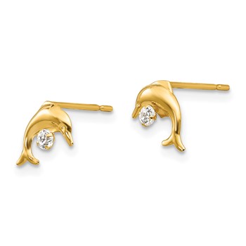 14k Madi K CZ Dolphin Childrens Post Earrings — alternate view