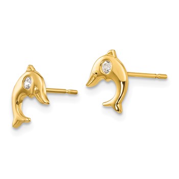 14k Madi K CZ Dolphin Childrens Post Earrings — alternate view