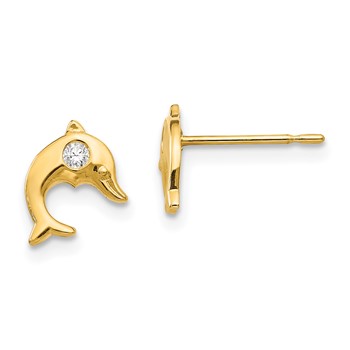 14k Madi K CZ Dolphin Childrens Post Earrings