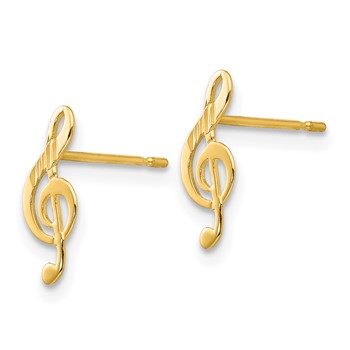 14k Madi K Diamond-cut Musical Treble Clef Childrens Post Earrings — alternate view