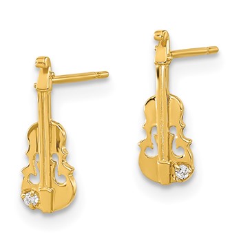14k Madi K CZ Violin Childrens Post Earrings — alternate view
