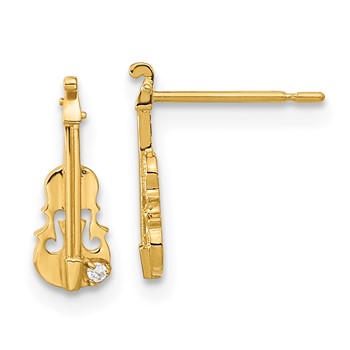 14k Madi K CZ Violin Childrens Post Earrings