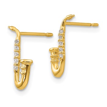 14k Madi K CZ Saxophone Childrens Post Earrings — alternate view