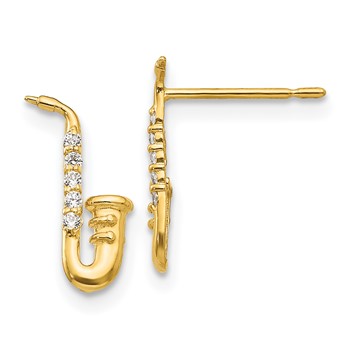 14k Madi K CZ Saxophone Childrens Post Earrings