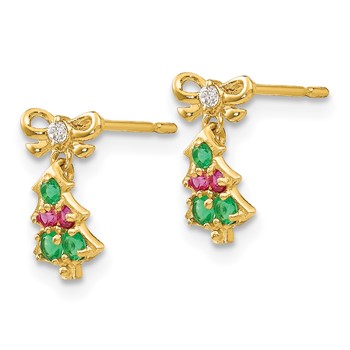 14k Madi K CZ Christmas Tree Dangle Childrens Post Earrings — alternate view