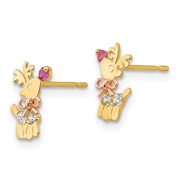 14k Yellow and Rose Gold Madi K CZ Reindeer Childrens Post Earrings — alternate view
