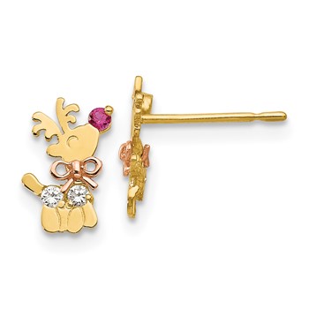 14k Yellow and Rose Gold Madi K CZ Reindeer Childrens Post Earrings