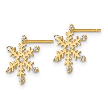 14k Madi K CZ Snowflake Childrens Post Earrings — alternate view