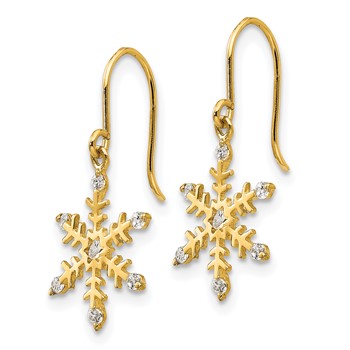 14k Madi K CZ Snowflake Dangle Childrens French Wire Earrings — alternate view