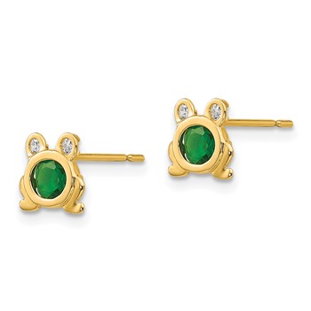 14k Madi K Green and Clear CZ Frog Childrens Post Earrings — alternate view