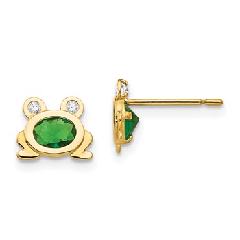 14k Madi K Green and Clear CZ Frog Childrens Post Earrings