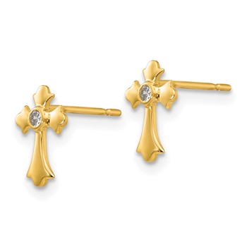 14k Madi K CZ Cross Childrens Post Earrings — alternate view