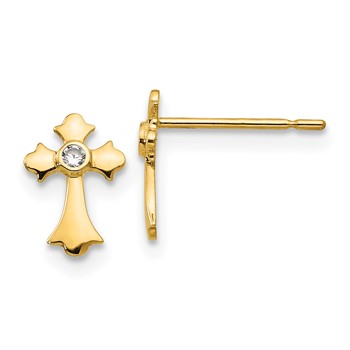 14k Madi K CZ Cross Childrens Post Earrings