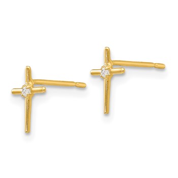 14k Madi K CZ Cross Childrens Post Earrings — alternate view