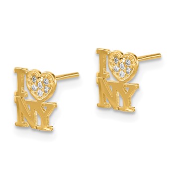 14k Madi K Kids Polished CZ I Love NY Post Earrings — alternate view