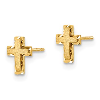 14k Madi K Satin and Polished Diamond-cut Cross Childrens Post Earrings — alternate view