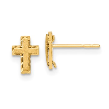 14k Madi K Satin and Polished Diamond-cut Cross Childrens Post Earrings