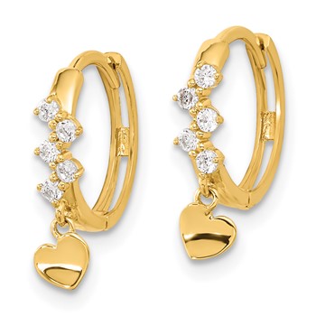 14k Madi K CZ Heart Dangle Hinged Hoop Earrings — alternate view