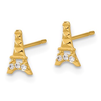 14k Madi K Kids CZ Eiffel Tower Childrens Post Earrings — alternate view