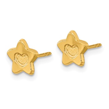 14k Madi K Satin and Polished Heart in Star Childrens Post Earrings — alternate view