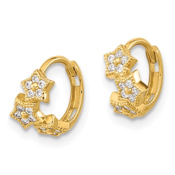 14k Madi K CZ 3-Star Hinged Hoop Earrings — alternate view