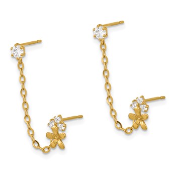 14k Madi K CZ Flower Double Post with Chain Single Earring — alternate view