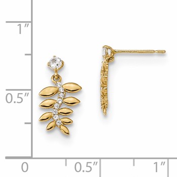 14k Madi K Kids CZ Fern Leaves Dangle Post Earrings — alternate view